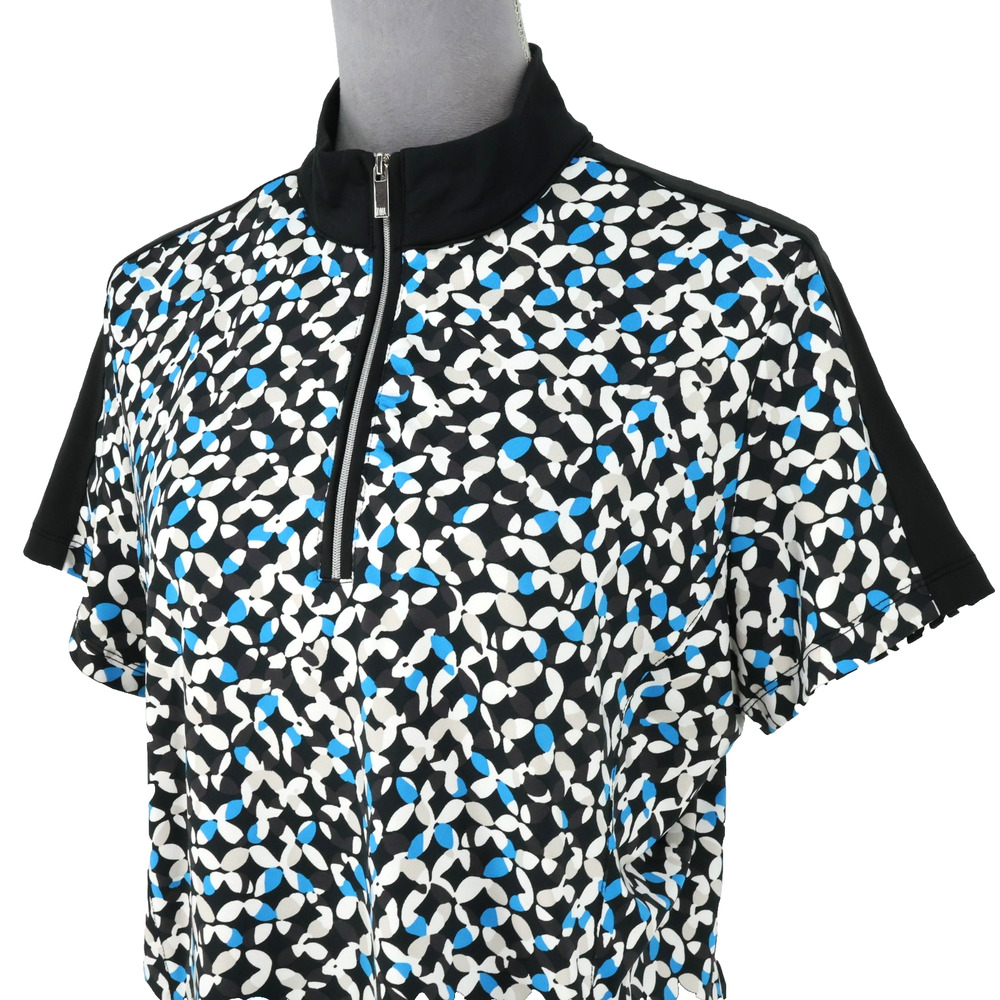 Tail Golf Top Womens Large Black White Blue Print Quarter Zip Short Sleeve - Picture 10 of 13